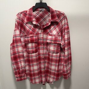 Women’s White Birch Red, Black and Cream Plaid Flannel Shirt Size XL